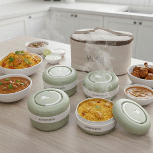 4 Piece Stainless Steel Green Lunch Box With Foil Bag